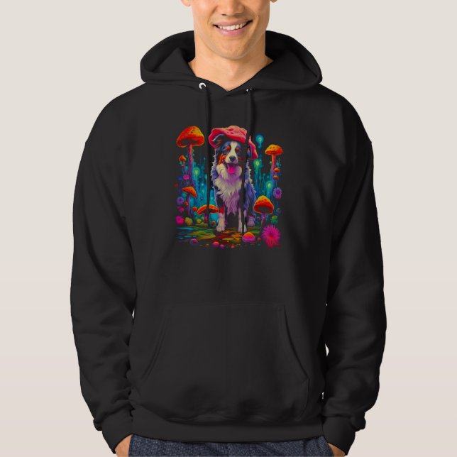 Dog Australian Shepherd Psychedelic Mushroom Hoodie (Vorderseite)