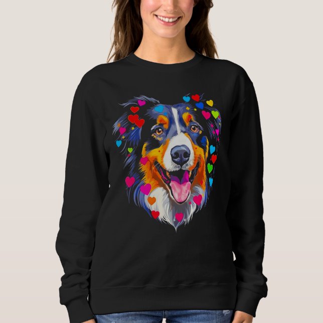 Dog Australian Shepherd Red Blue Pink Heart Sweatshirt (Vorderseite)