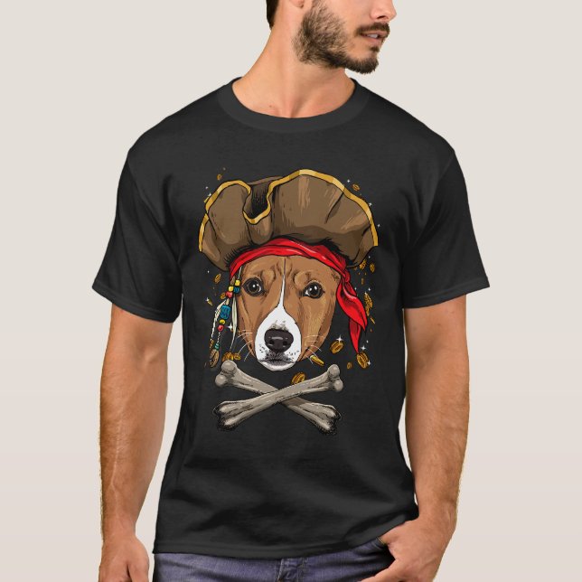 Dog Basenji African Basenji Dog Pirate Piratenflag T-Shirt (Vorderseite)