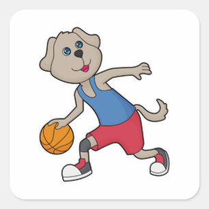 Dog Basketball-Spieler Basketball Quadratischer Aufkleber