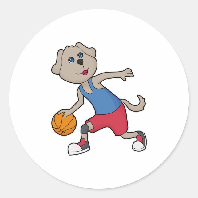 Dog Basketball-Spieler Basketball Runder Aufkleber (Vorderseite)