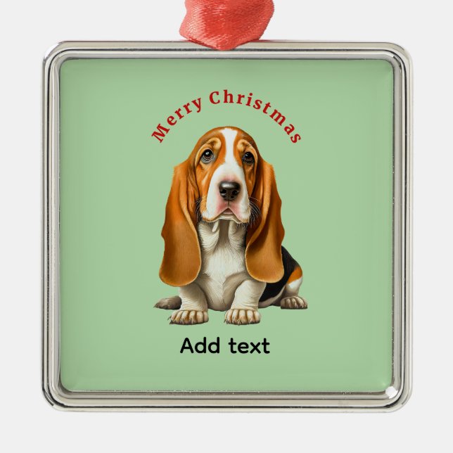 Dog, Basset Hound Template, Christmas  Ornament Aus Metall (Vorne)