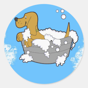 Dog Bath auf klassischen Round Stickers