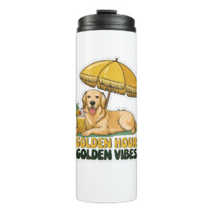 Dog Beach Sticker Golden Retriever mit Pina Thermosbecher
