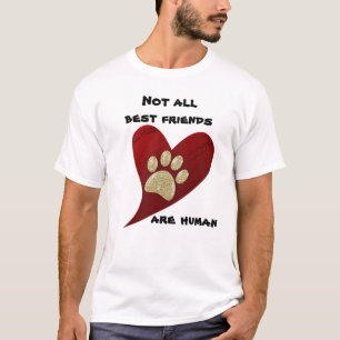 Dog Best Friend Red Heart Gold Paw Print Liebe T-Shirt