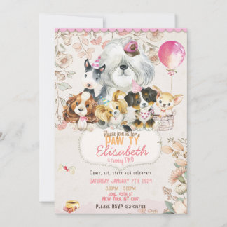 Dog Birthday Invitation Printable, girl Invitation Einladung