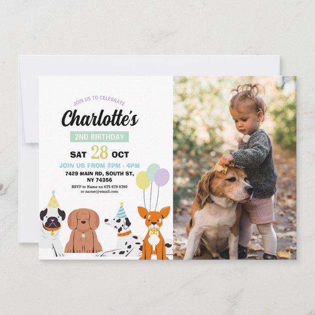 Dog Birthday Invite Girl Boy Party Pawty Foto Einladung (Vorderseite)