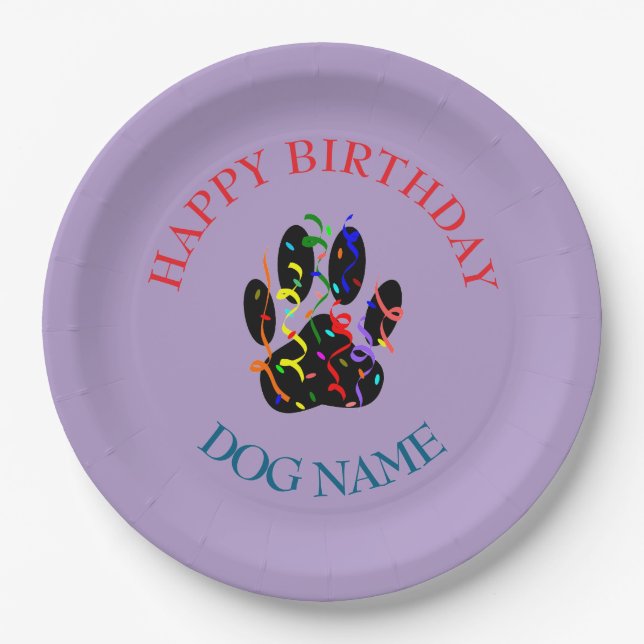 Dog Birthday Party Custom Purple Pappteller (Vorderseite)