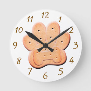 Dog Biscuit Pawprint und Knochenkunst Runde Wanduhr