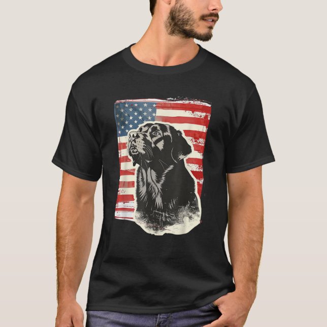 Dog Black Labrador Retriever USA American Flag 4th T-Shirt (Vorderseite)