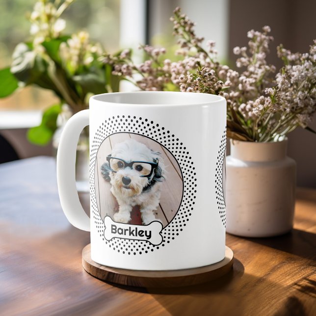 Dog Bone and Polka Dot Pet Photo Frame - White Kaffeetasse (Personalized mug with a photo on each side - pet theme)