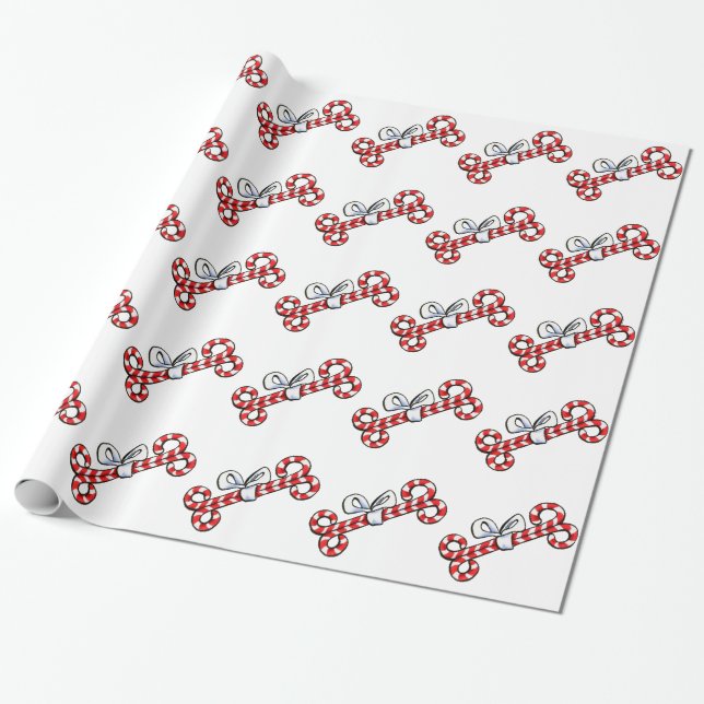 Dog Bone Candy Canes Geschenkpapier (Ungerollt)