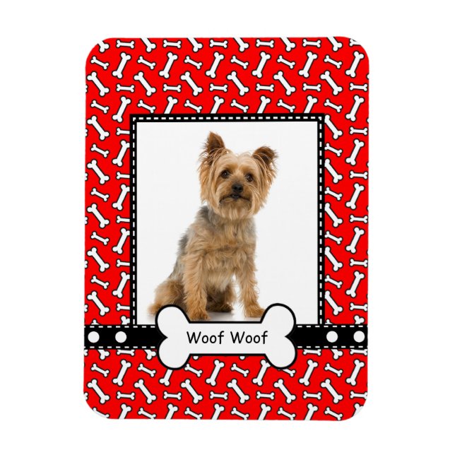 Dog Bone Custom Puppy Portrait Frame Magnet (Vertikal)