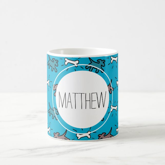 Dog Bone Graffiti Style Personalisierter Name Blue Tasse (Mittel)