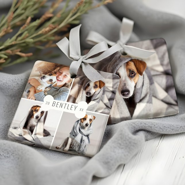 Dog Bone Modernes Vier Foto Pet Collage Keramikornament (Dog Bone Modern Four Photo Pet Collage Ceramic Ornament)