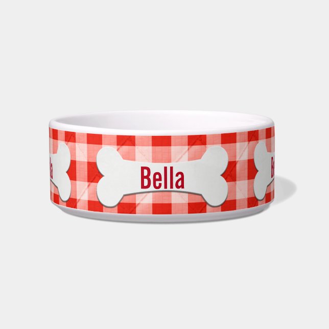 Dog Bone on Gingham Napf (Vorderseite)