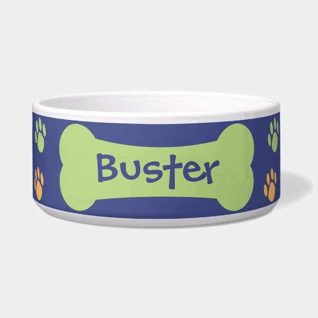 Dog Bone & Paw druckt Personalisierte Hundeschüsse Napf (Vorderseite)