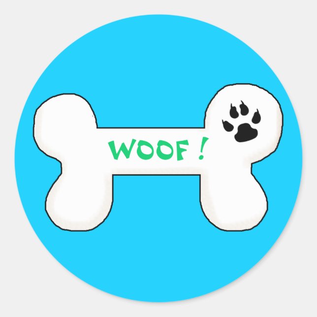 Dog Bone Woof Funny Pet Runder Aufkleber (Vorderseite)