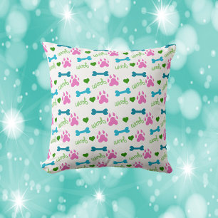 Dog Bone Woof Pink Aquamarin grün Kissen