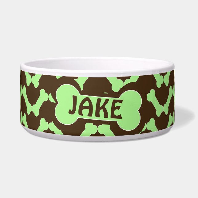 Dog Bone Zigzag Muster mit Name Napf (Vorderseite)