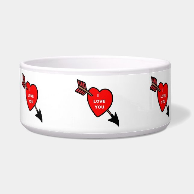 Dog Bowl Arrow Heart Red, ich Liebe Sie Napf (Vorderseite)