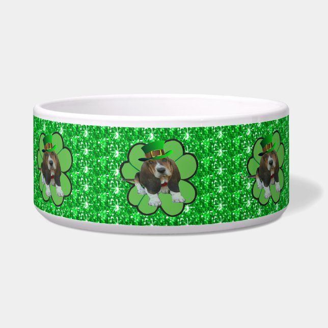 Dog Bowl Basset Hound St Patrick's Clover Napf (Links)