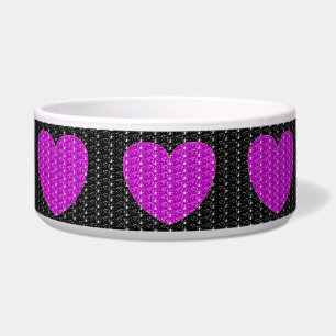 Dog Bowl Black Pink Heart Glitzer Napf