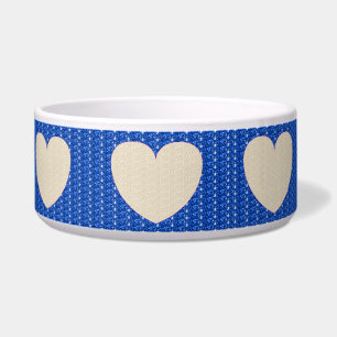 Dog Bowl Blue White Heart Glitzer Napf