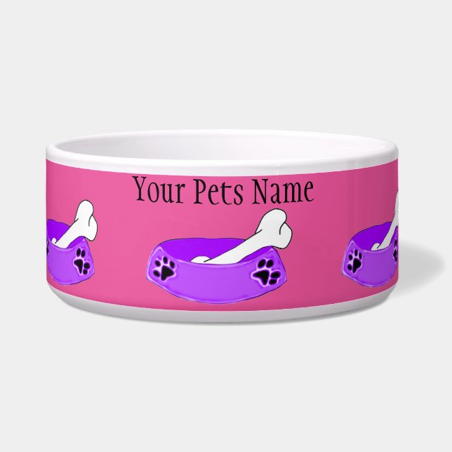Dog Bowl & Bone Lila Personalisierte Dose Food Bow Napf (Vorderseite)