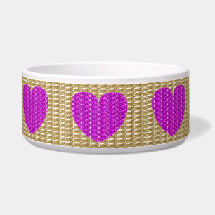 Dog Bowl Gold Ribbed Pink Heart Glitzer Napf