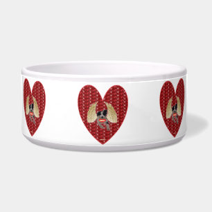 Dog Bowl Hund Cupid Red Heart Glitzer Napf