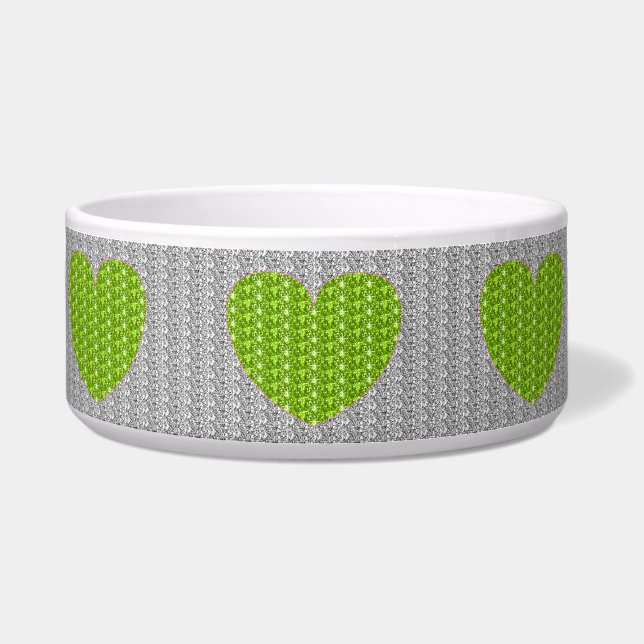 Dog Bowl Silver Lime Green Heart Glitzer Napf (Vorderseite)