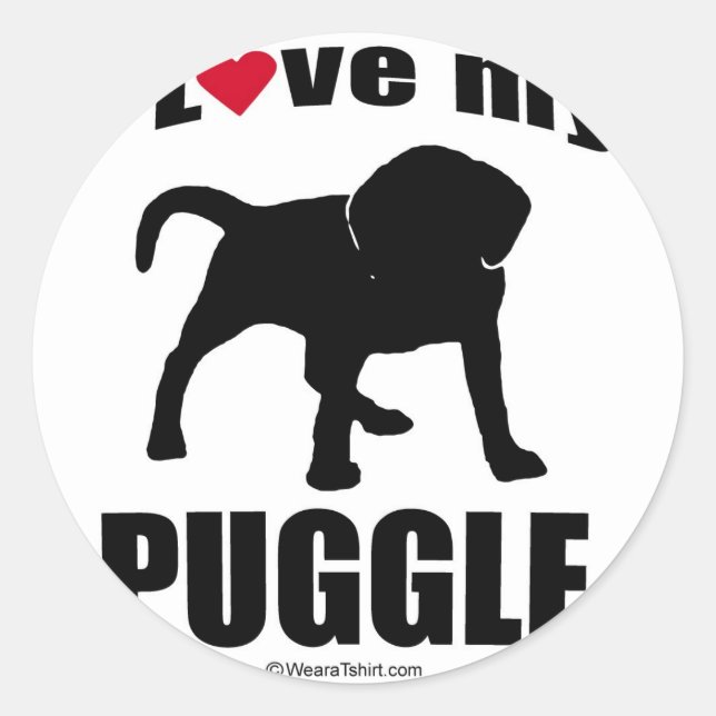 "DOG BREED" - PUGGLE - "I LIEBE MEIN PUGGLE" RUNDER AUFKLEBER (Vorderseite)