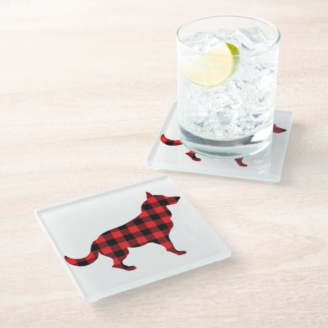 Dog Buffalo Kariertes Design Glasuntersetzer (Schrägansicht)