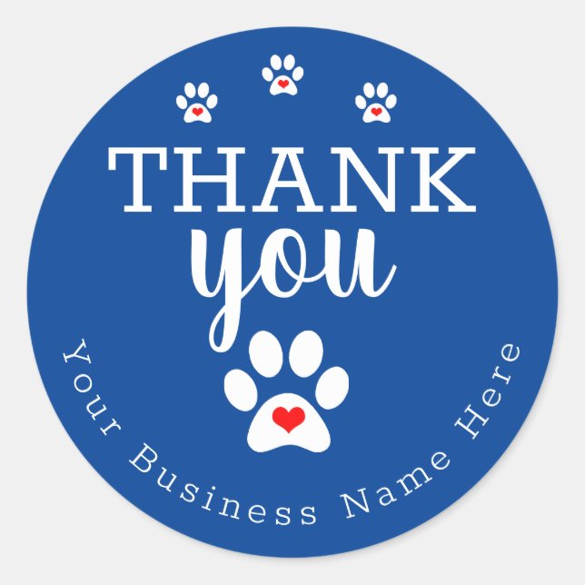 Dog Business Blue Dog Paw Print Danke Stickers (Vorderseite)