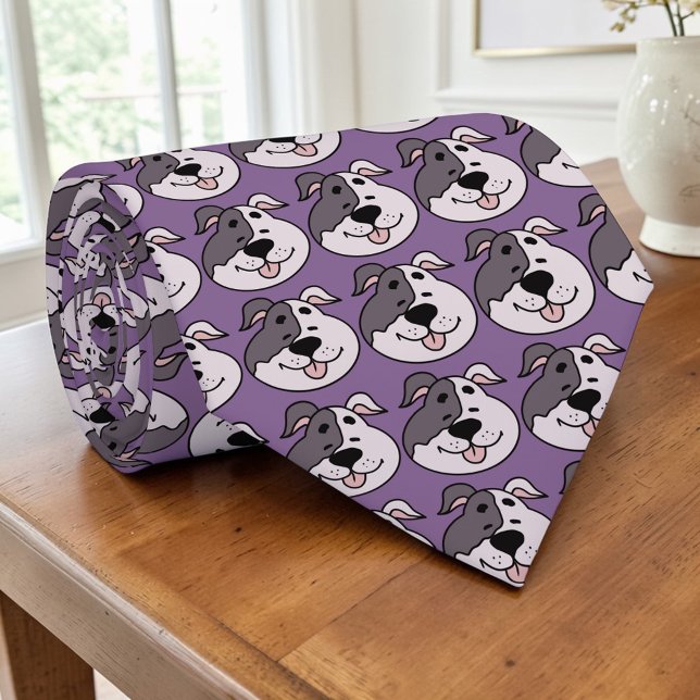 Dog Cartoon on Purple Custom Necktie Krawatte (Von Creator hochgeladen)