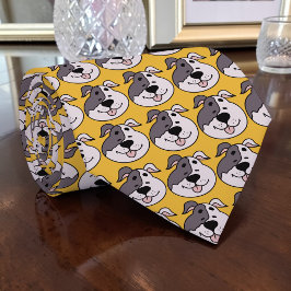 Dog Cartoon on Yellow Custom Necktie Krawatte