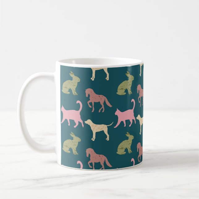 Dog Cat Horse Animal Silhouettes Pattern Kaffeetasse (Links)