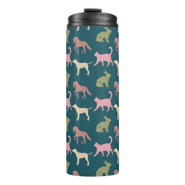 Dog Cat Horse Animal Silhouettes Pattern Thermosbecher (Vorderseite)
