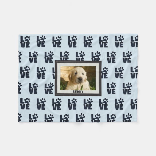 Dog Cat Liebe Paw Print Custom Foto Fleecedecke (Vorderseite (Horizontal))