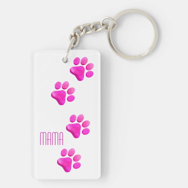 Dog Cat Mama Pink Paw Prints Pet Lover Spaß Schlüsselanhänger (Rückseite)