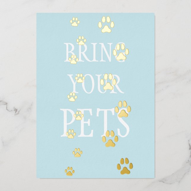 Dog & Cat Paw druckt Pet Friendly Custom Blue Folieneinladung (Vorderseite)