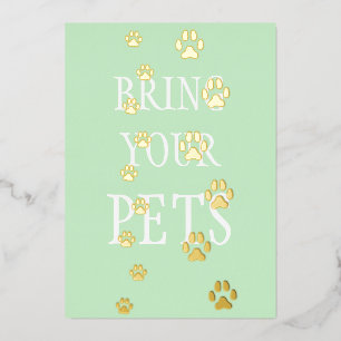Dog & Cat Paw druckt Pet Friendly Custom Green Folieneinladung
