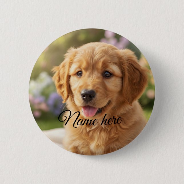 Dog cat pet name photo template simple minimal  button (Vorderseite)