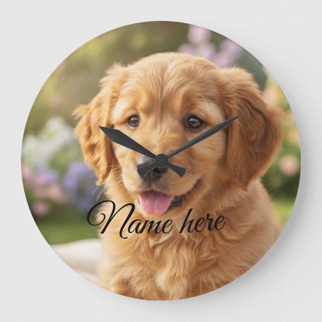 Dog cat pet name photo template simple minimal  große wanduhr (Vorderseite)