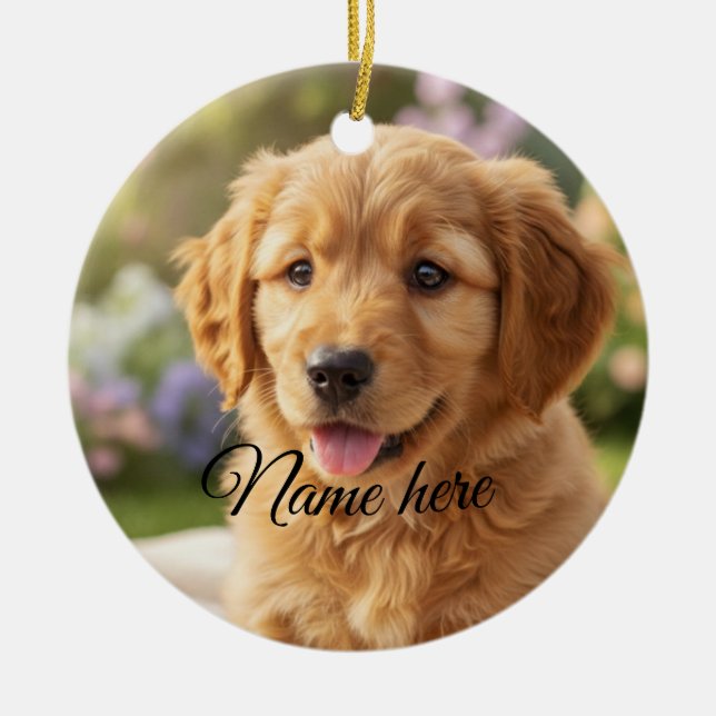 Dog cat pet name photo template simple minimal  keramik ornament (Vorne)