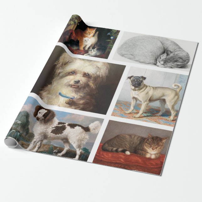 Dog Cat Pets 8 Photo Portrait Collage Keepsake Geschenkpapier (Ungerollt)
