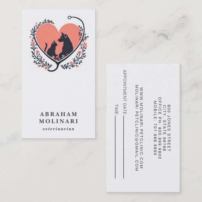 Dog Cat Stethoscope Logo Tierärztliche Ernennung Visitenkarte (Vorne/Hinten)
