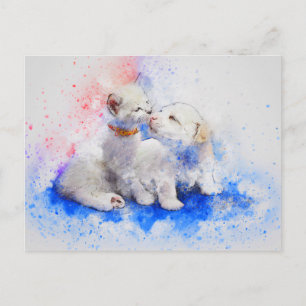 Dog Cat Wasserfarbe Liebe Postkarte