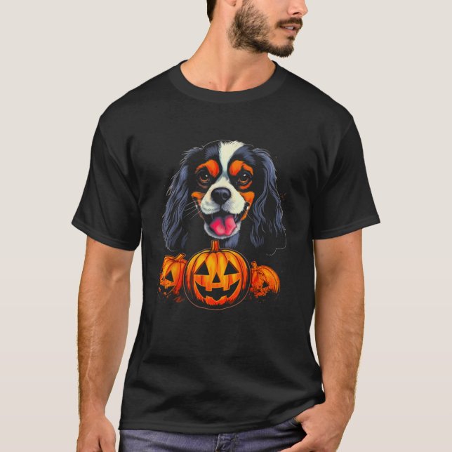 Dog Cavalier King Charles Spaniel Pumpkin Hallowee T-Shirt (Vorderseite)